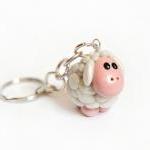 White pearl sheep keychain ..