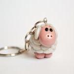 White pearl sheep keychain ..