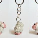 White pearl sheep keychain ..