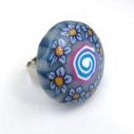 Blue Ring Whirl and Flowers