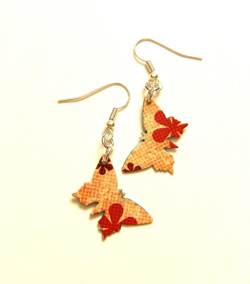 Paper butterflies earrings orange vintage style 