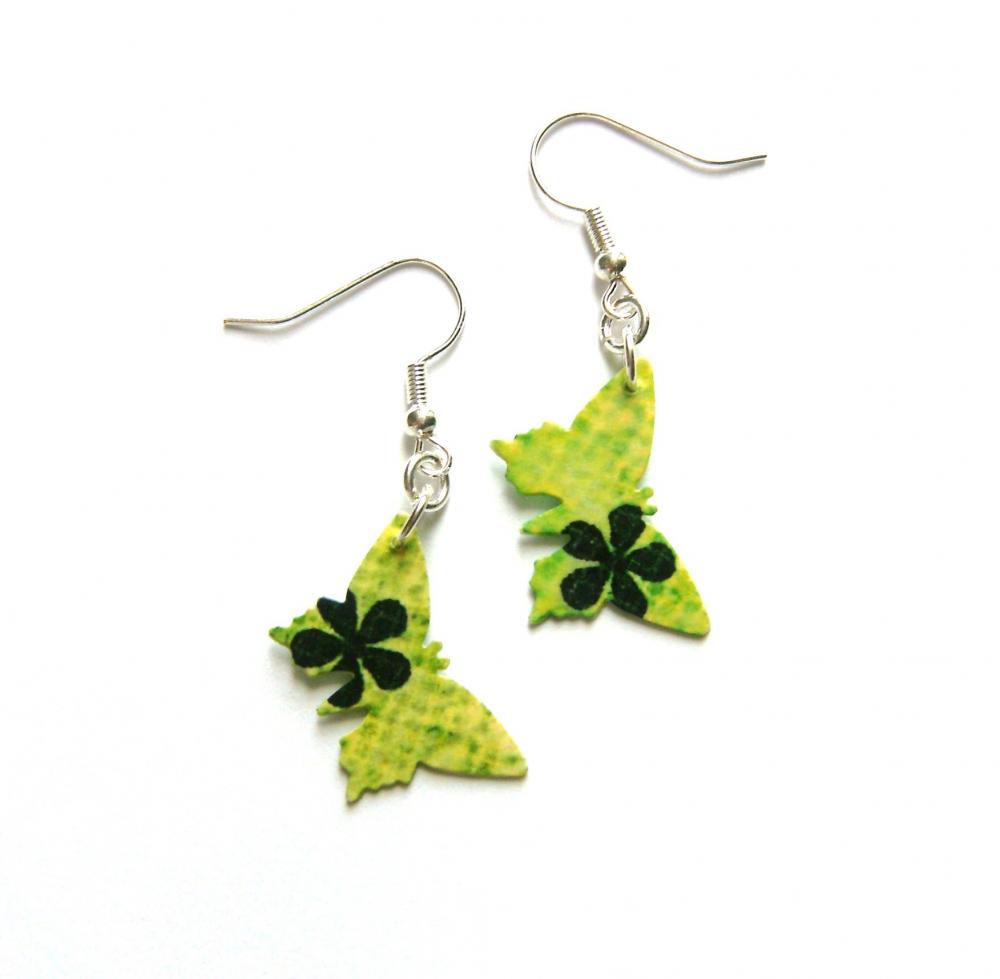 Green paper butterflies earrings - vintage style