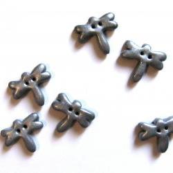 6 dragonflies buttons in silver polymer clay  